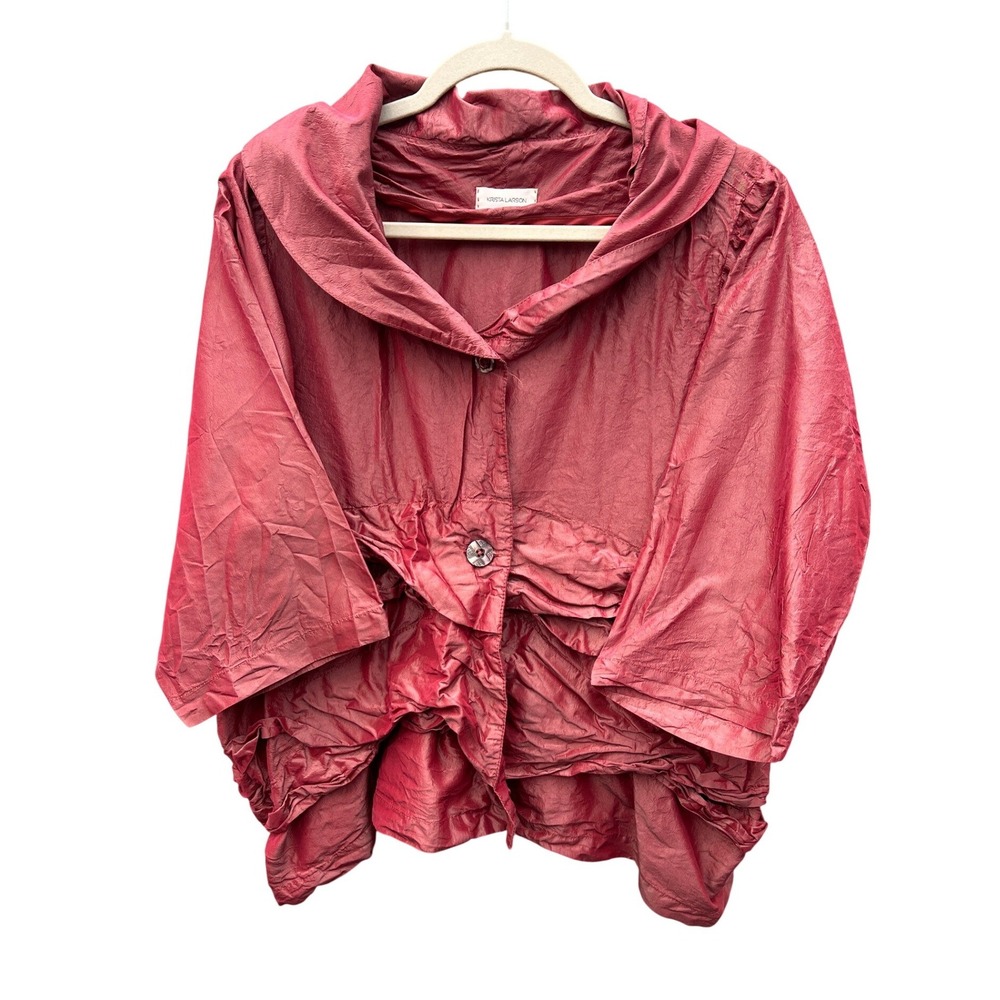 Krista Larson Red‎ Silk Ruched Jacket Cardigan Top Fancy Party Special One Size